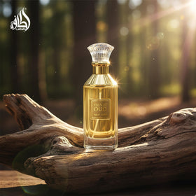 Lattafa Velvet Oud label details, classic typography and premium branding