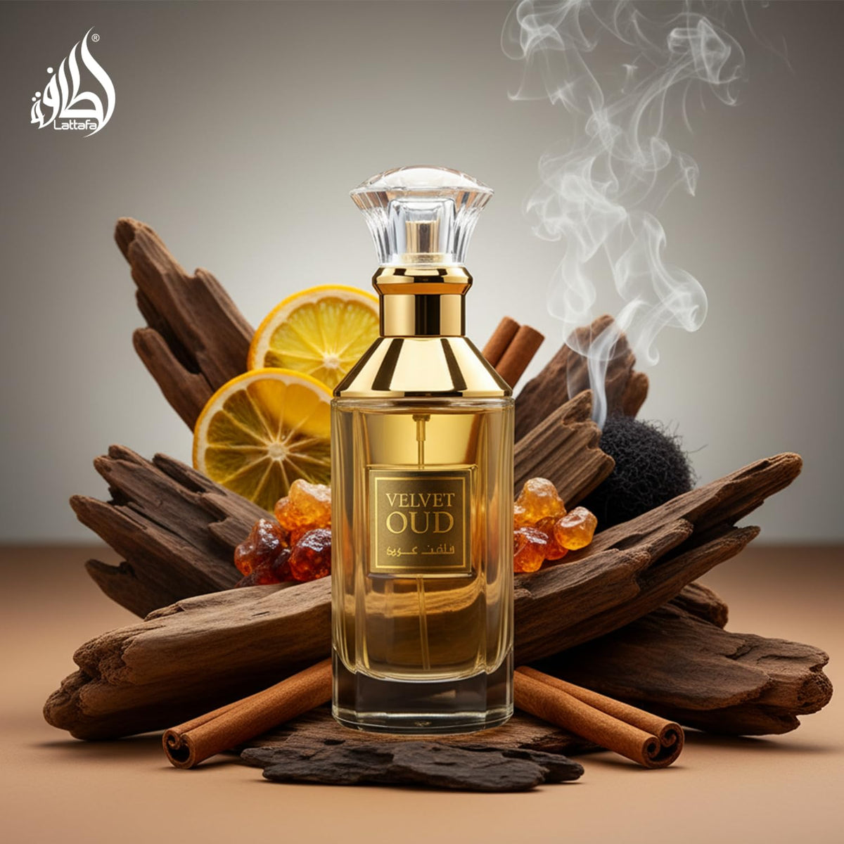 Lattafa Velvet Oud warm amber tones, inviting atmosphere for cozy nights