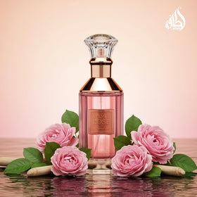 Lattafa Velvet Rose packaging, luxurious materials for gifting.