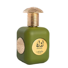 Lattafa Awaan Gold packaging box, gift-ready presentation for a refined scent experience.