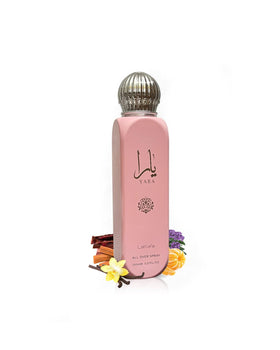 Lattafa Yara packaging on shelf highlights notes and versatile use