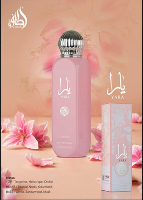 Lattafa Yara base notes vanilla and sandalwood for lasting warmth