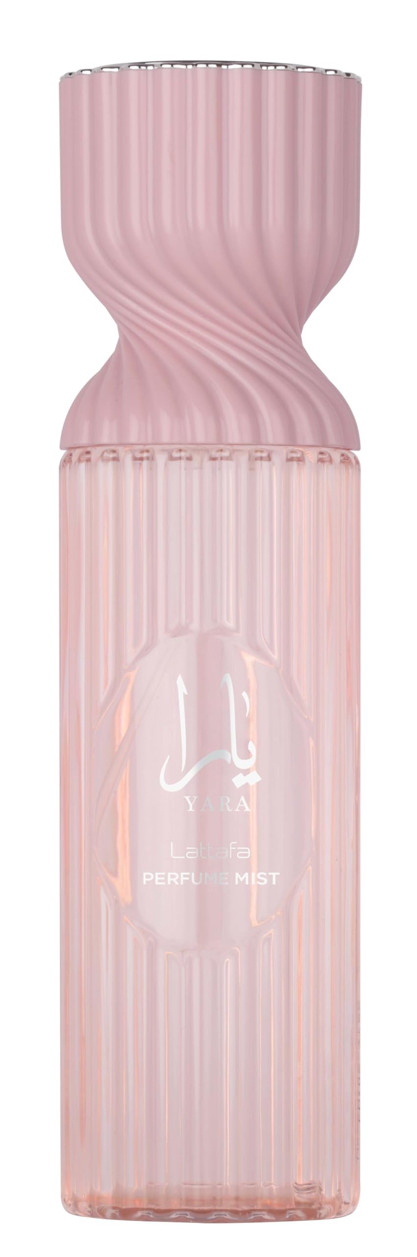 Lattafa Yara bottle-pour close-up, showcasing tangerine and orchid notes for everyday freshness.