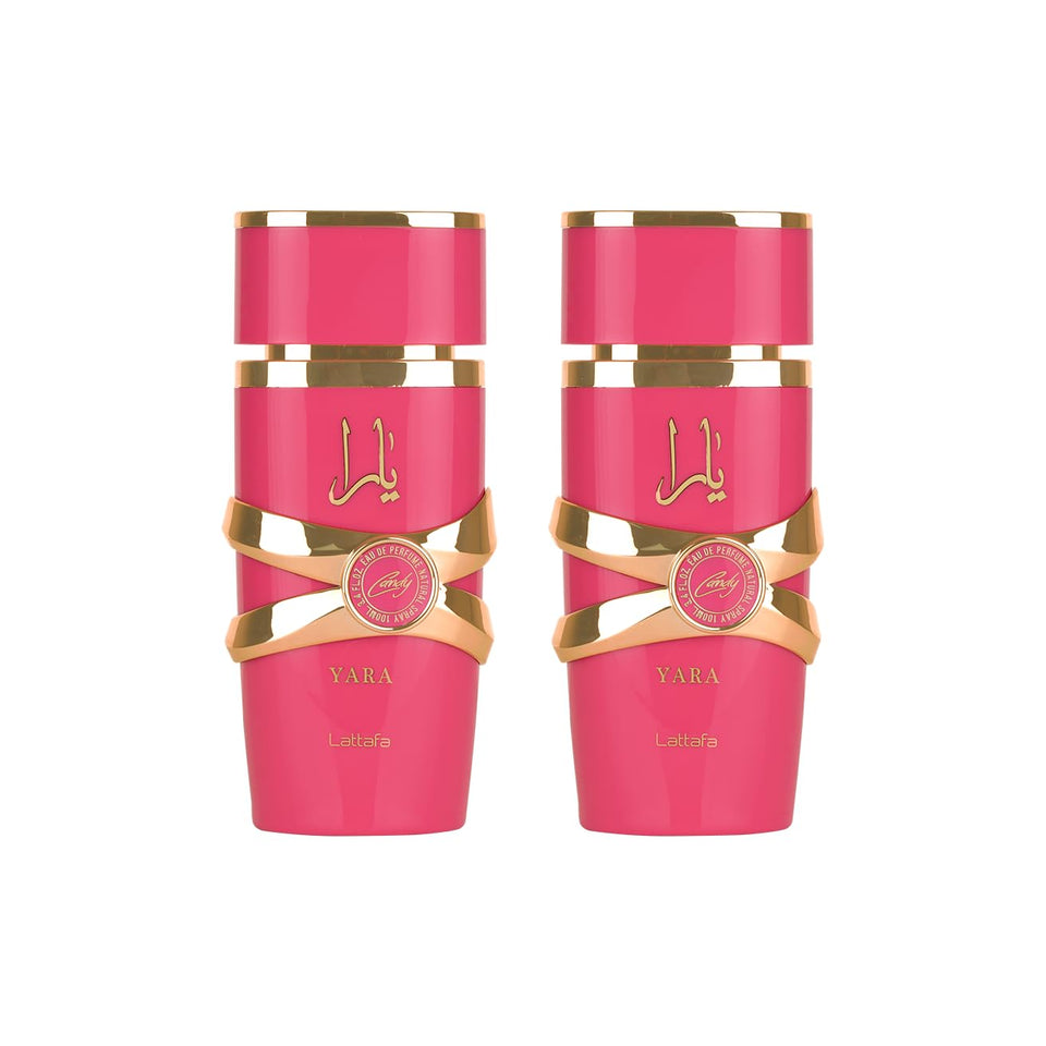 Lattafa Yara Candy bottle close-up, showcasing a sweet fruity aroma ideal for daily wear