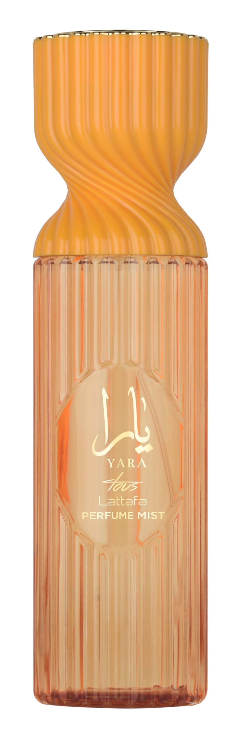 Lattafa Yara Tous perfume mist bottle pour showcases vibrant tropical notes for everyday refresh.