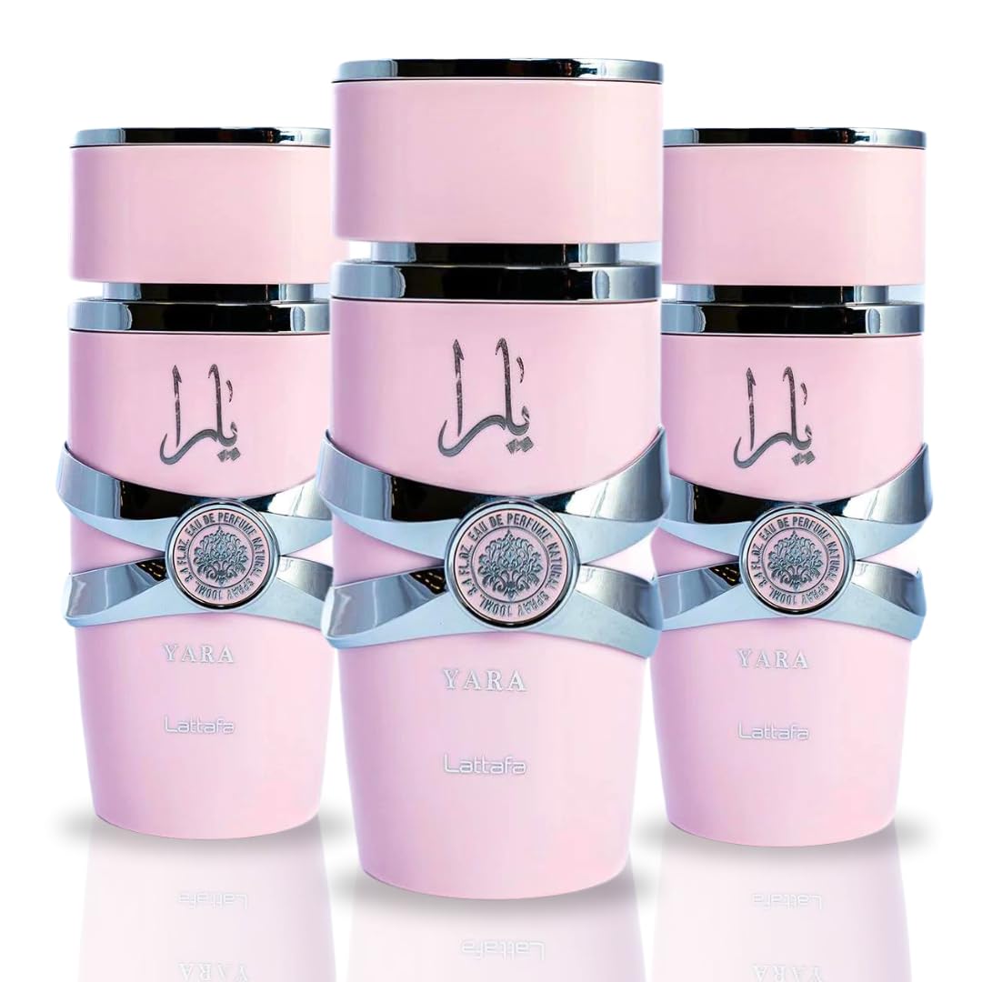 Lattafa Yara bottle close-up, amber vanilla scent ideal for evening wear.