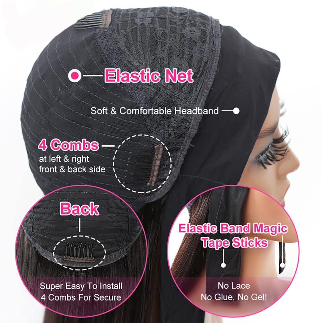 Lauberita headband wig medium cap size for comfortable fit