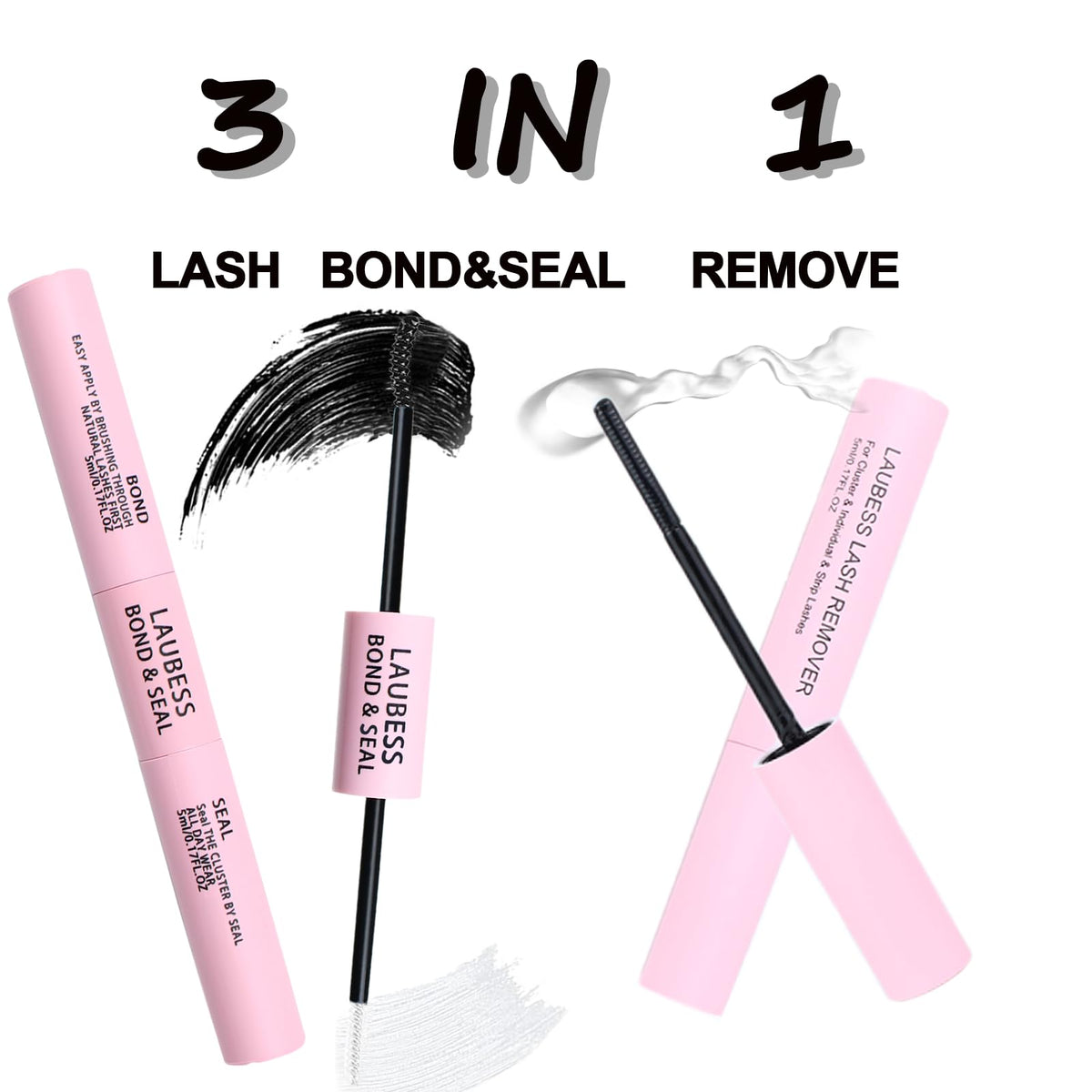 LAUBESS lash bond application with dual-brush for precise DIY lash extensions.