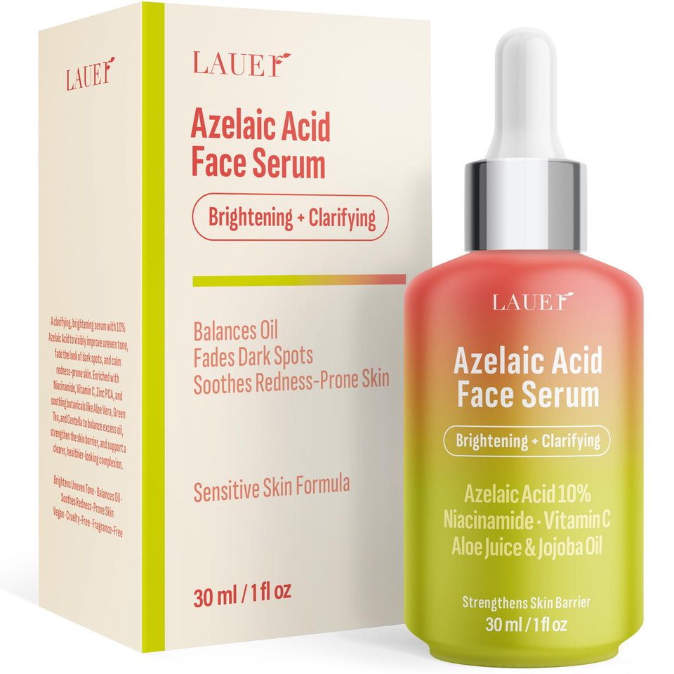 LAUER COSMETIC azelaic acid serum bottle close-up showing lightweight hydration for even tone