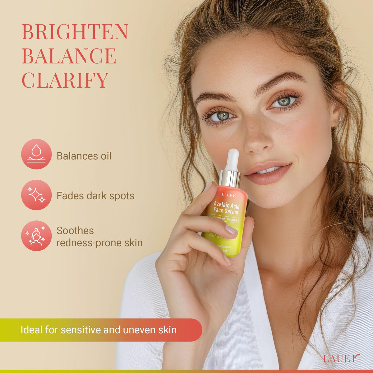 LAUER COSMETIC azelaic acid serum texture close-up suggesting even skin tone improvement