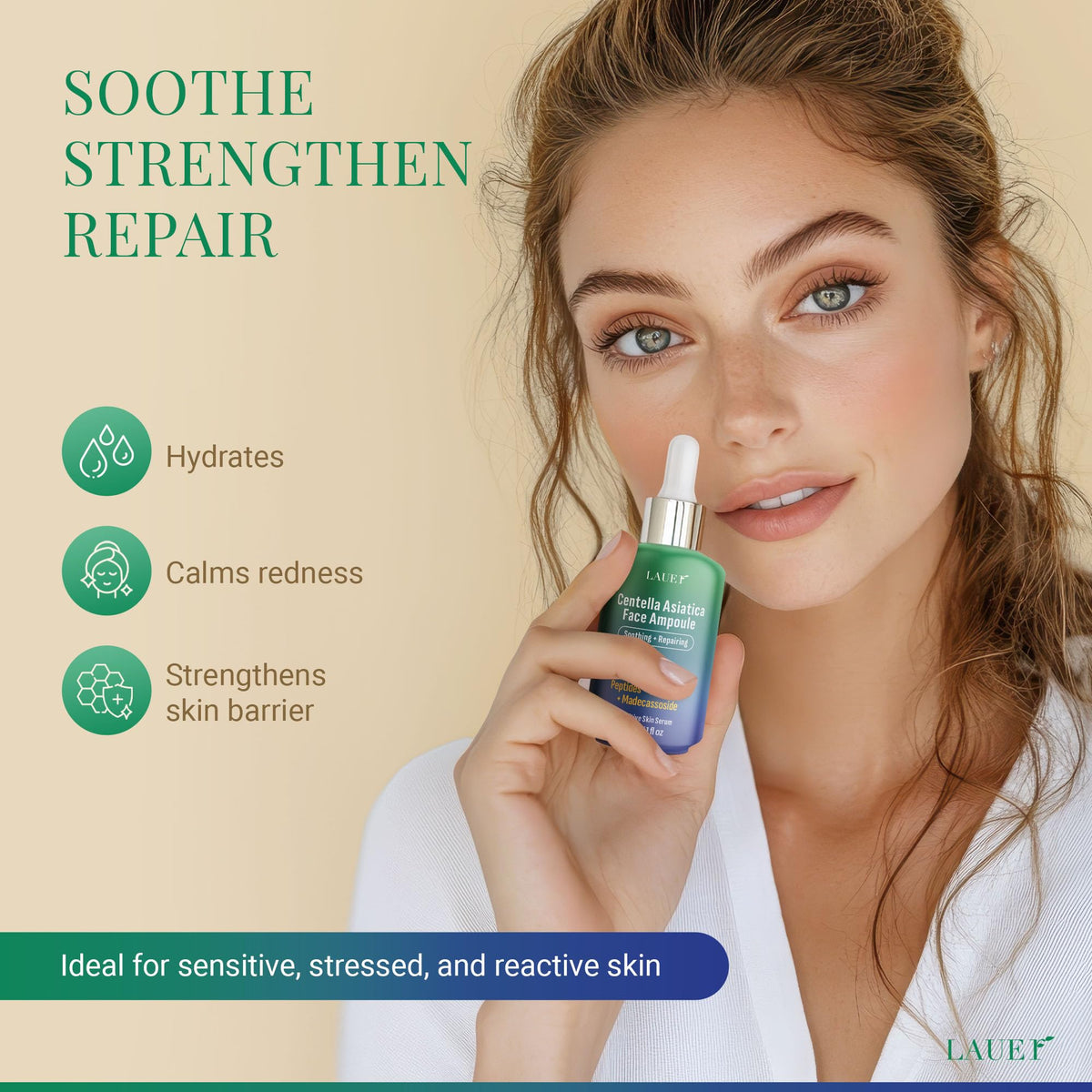 Lauer Cosmetic serum dropper close-up showing lightweight hydration