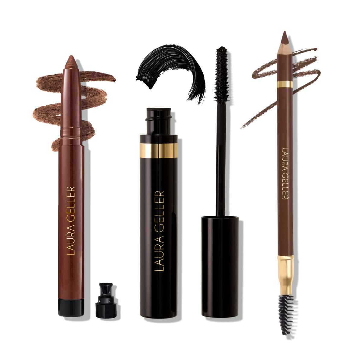 LAURA GELLER Laura’s 3 E’s eyeliner and eye kit in dark brown for longwear definition
