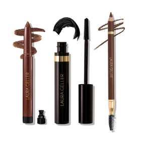 LAURA GELLER Laura’s 3 E’s eyeliner and eye kit in dark brown for longwear definition