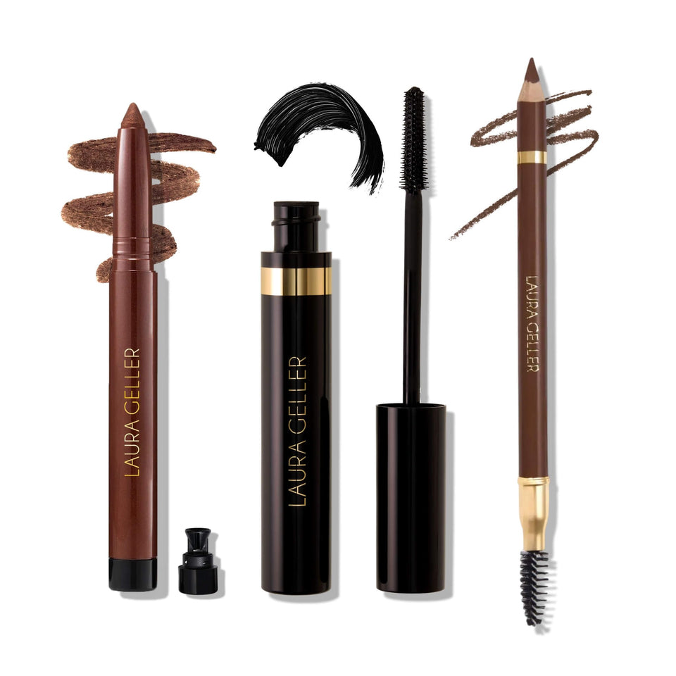 LAURA GELLER Laura’s 3 E’s eyeliner and eye kit in dark brown for longwear definition