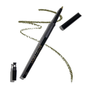 LAURA GELLER NEW YORK INKCREDIBLE Gel Eyeliner Olive My Love swatch shows rich color payoff.