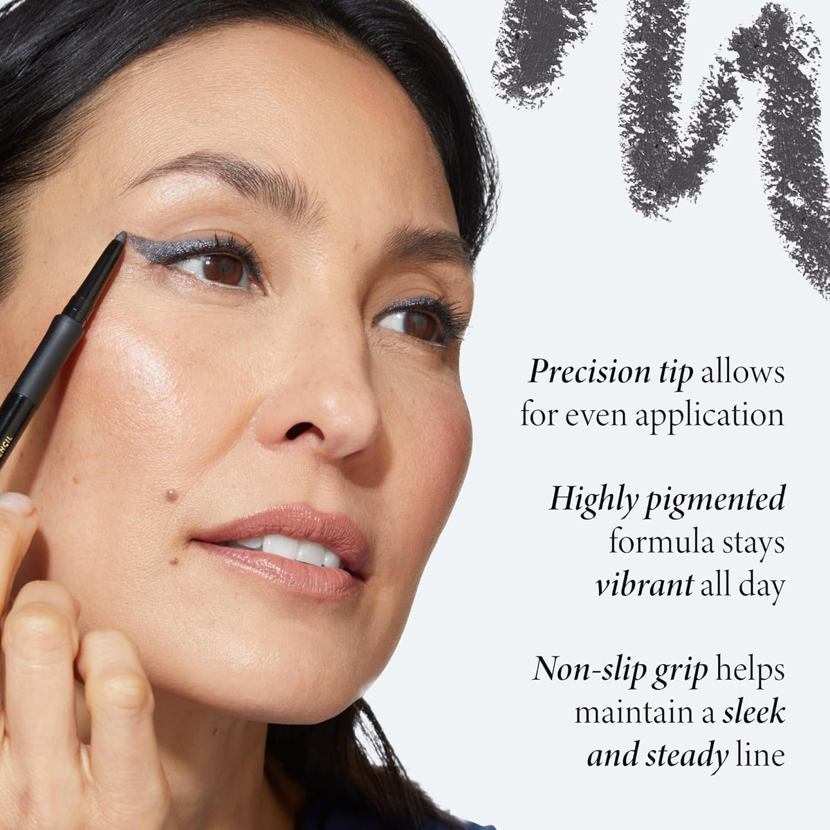 LAURA GELLER NEW YORK INKCREDIBLE Gel Eyeliner Olive My Love tip close-up highlights precision tip.