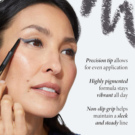 LAURA GELLER NEW YORK INKCREDIBLE Gel Eyeliner Olive My Love tip close-up highlights precision tip.