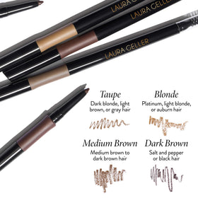 Laura Geller INKcredible Brow Pencil spoolie in action for natural blend.