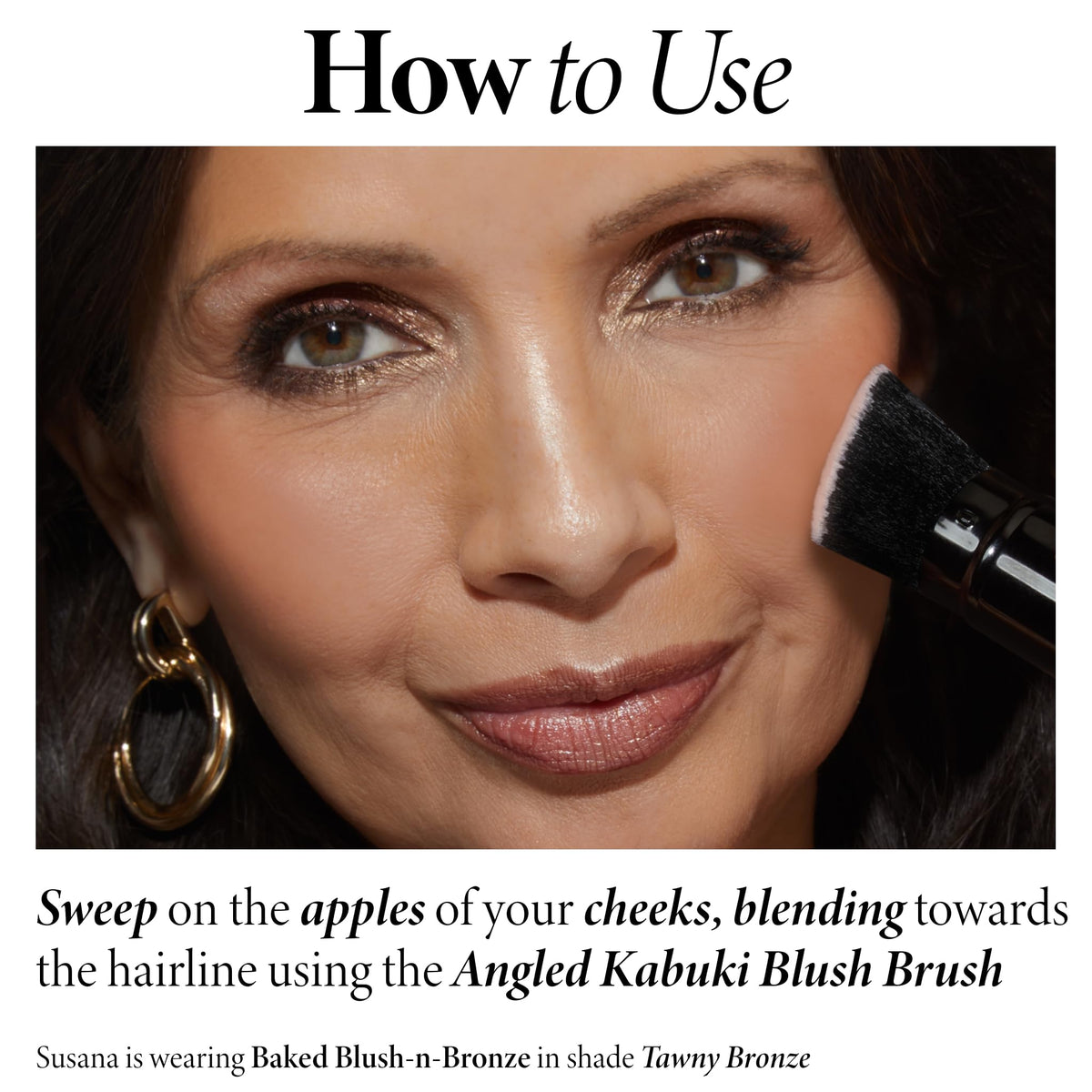 LAURA GELLER NEW YORK applied blush-bronze on cheek demonstrates lift and glow.
