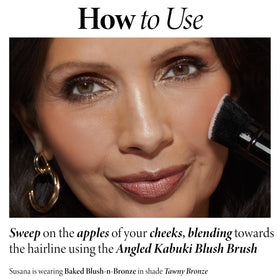 LAURA GELLER NEW YORK applied blush-bronze on cheek demonstrates lift and glow.