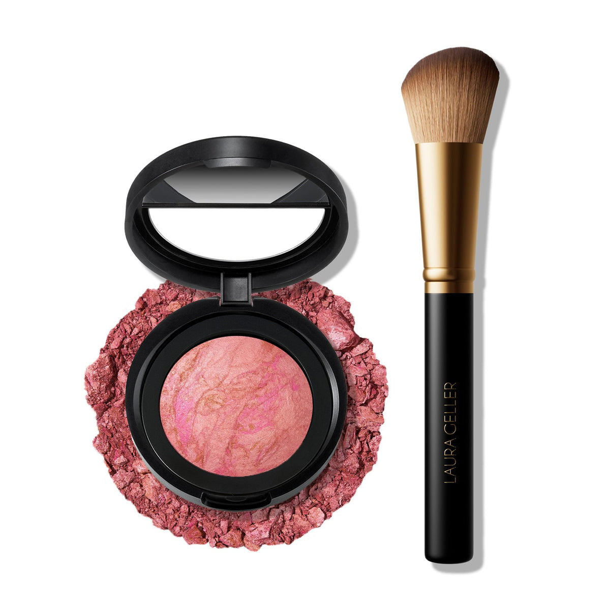 LAURA GELLER NEW YORK Baked Blush-n-Brighten marbleized blush in Pink Buttercream adds a natural rosy glow.