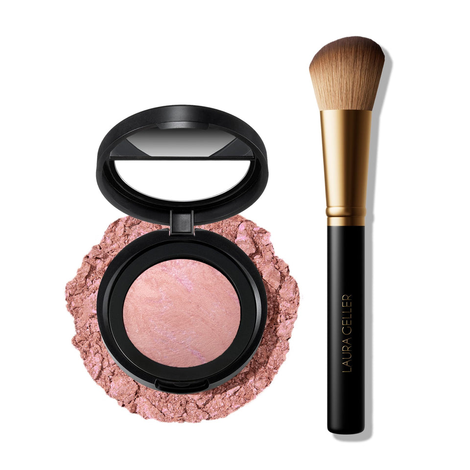 LAURA GELLER NEW YORK baked blush-n-brighten Ethereal Rose compact with marbleized color finish