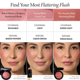 LAURA GELLER NEW YORK Satin finish visible on cheeks with soft blending.