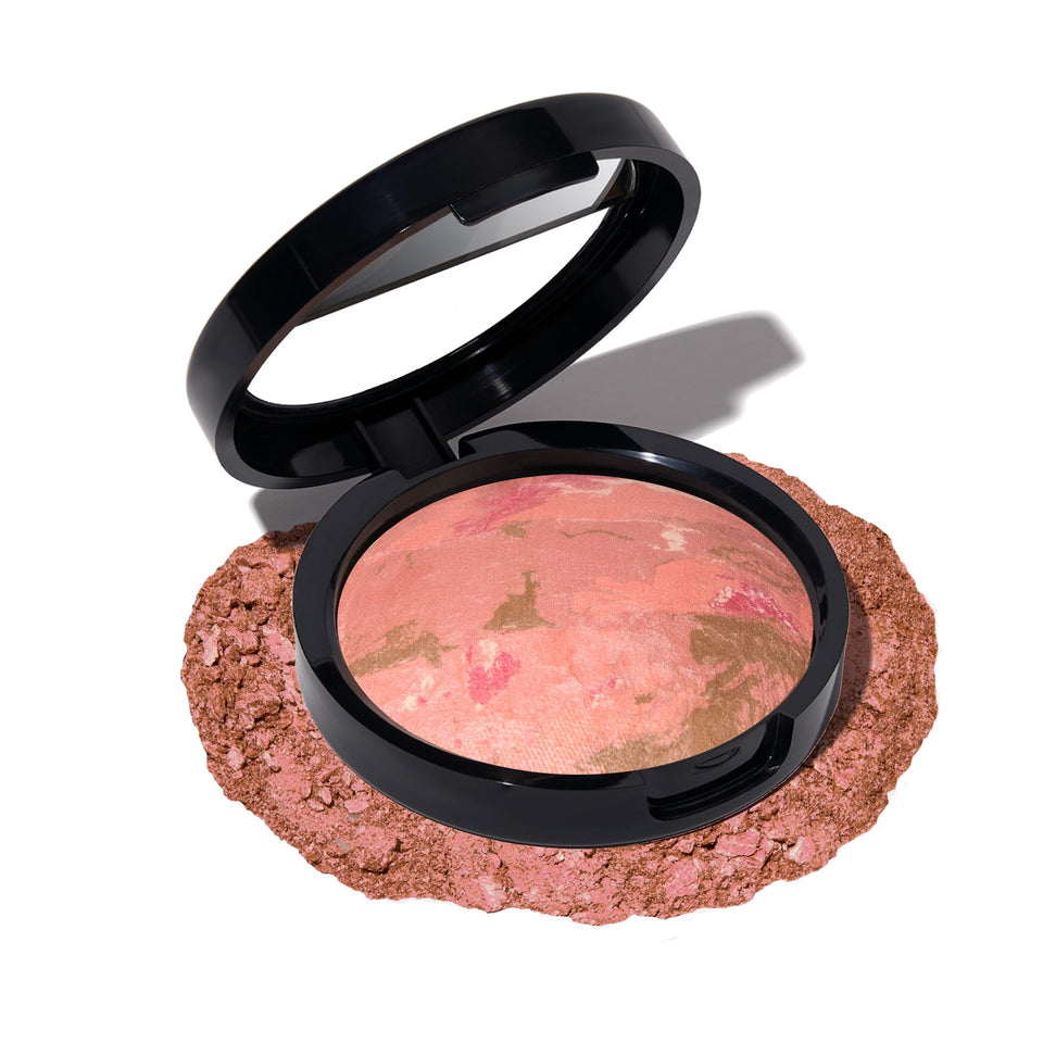 LAURA GELLER NEW YORK Baked Blush-n-Bronze compact shows marbleized texture for seamless color