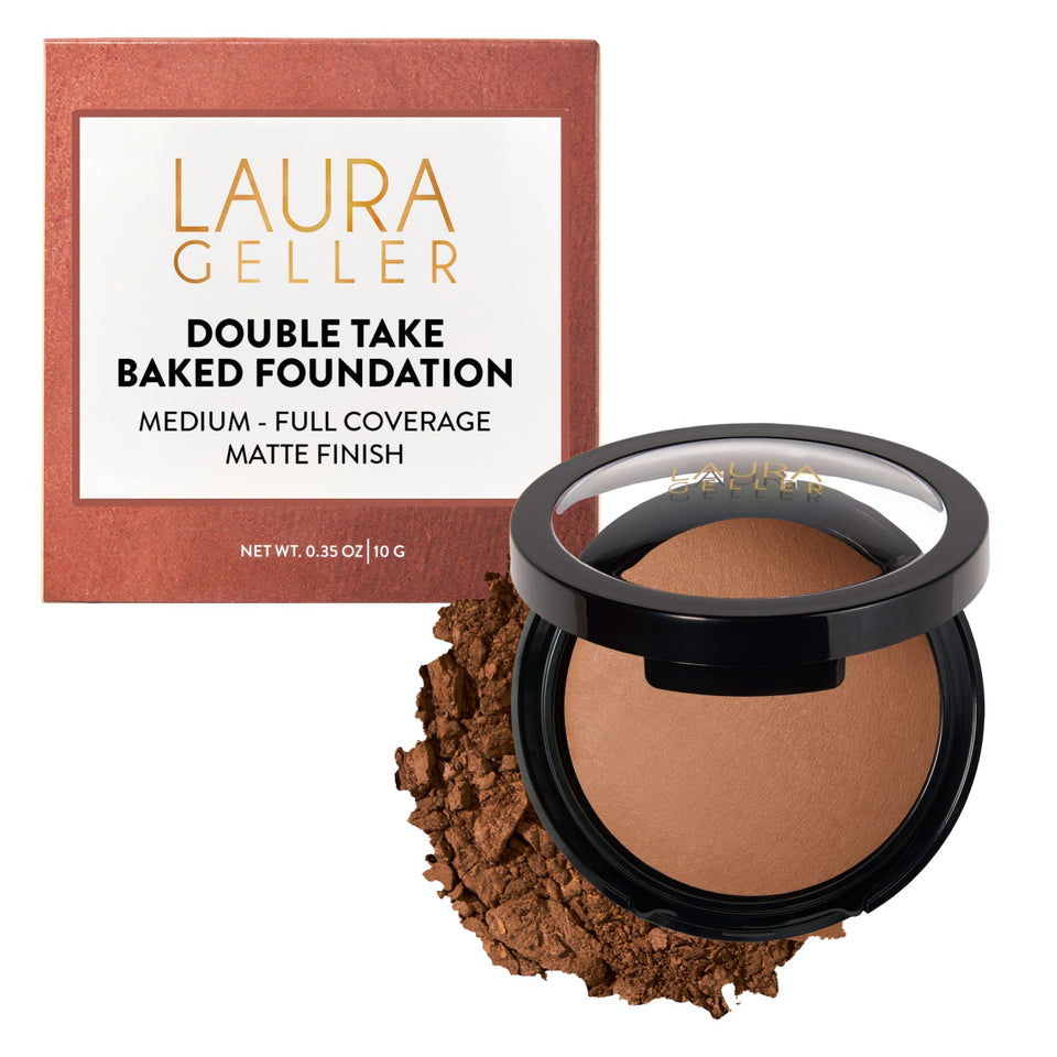 LAURA GELLER NEW YORK Baked Double Take Toffee compact open, matte finish for everyday wear.