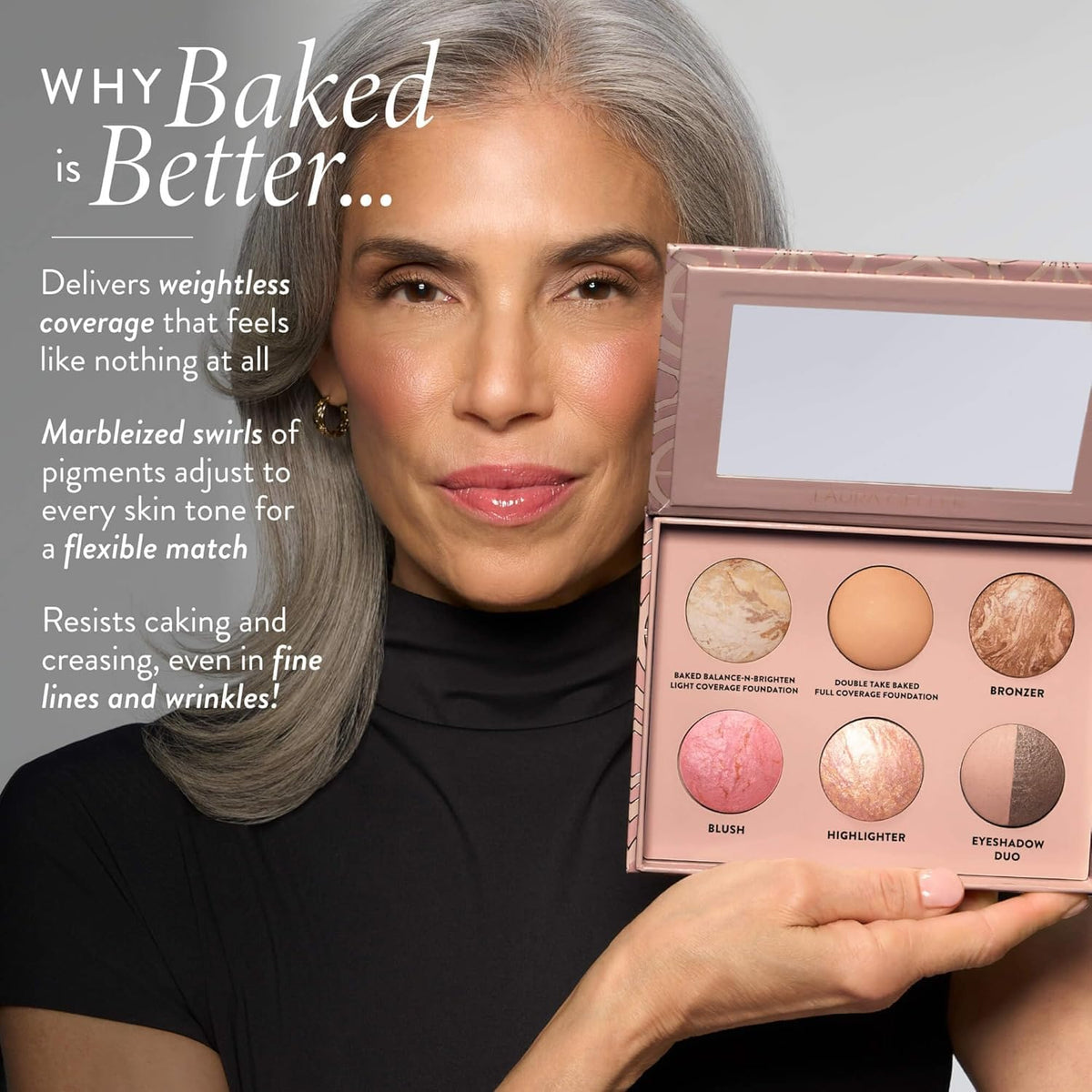 Laura Geller New York Balance-n-Brighten foundation swatch for light to medium coverage.