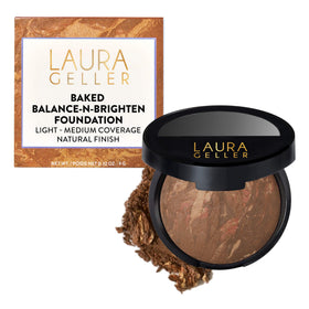 LAURA GELLER NEW YORK balance-n-brighten Toffee compact close-up highlights rich color and finish