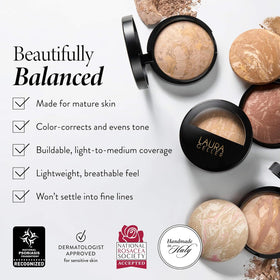 LAURA GELLER NEW YORK balance-n-brighten Toffee model face shows natural demi-matte finish