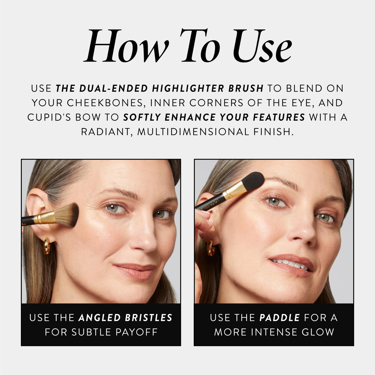  Laura Geller New York highlight on cheekbones and cupid's bow for dimension.