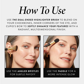  Laura Geller New York highlight on cheekbones and cupid's bow for dimension.