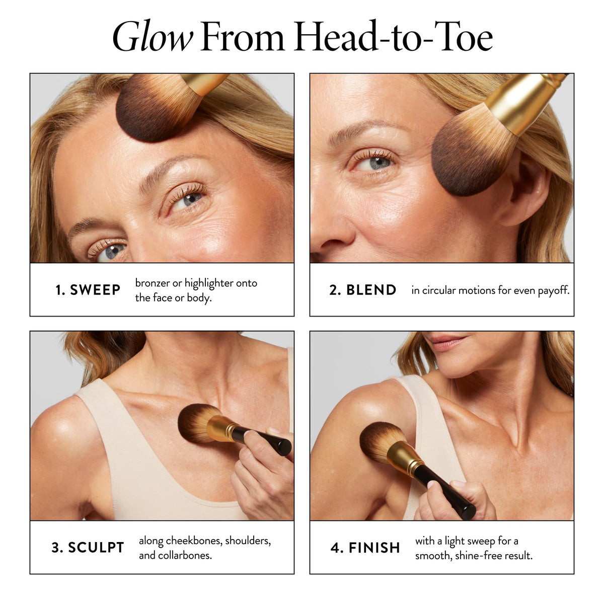 Laura Geller New York Classic Bronzer Brush contour application on cheekbones for natural definition.