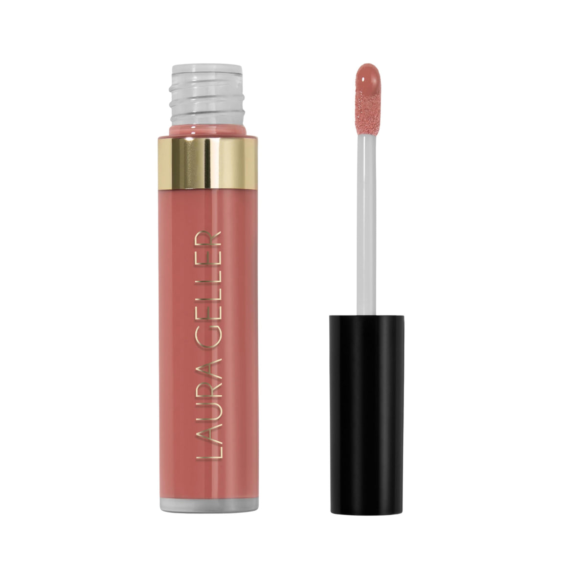 Laura Geller New York Color Luster Lip Gloss Cookie Dough bottle shows sheer color with luminous shine.