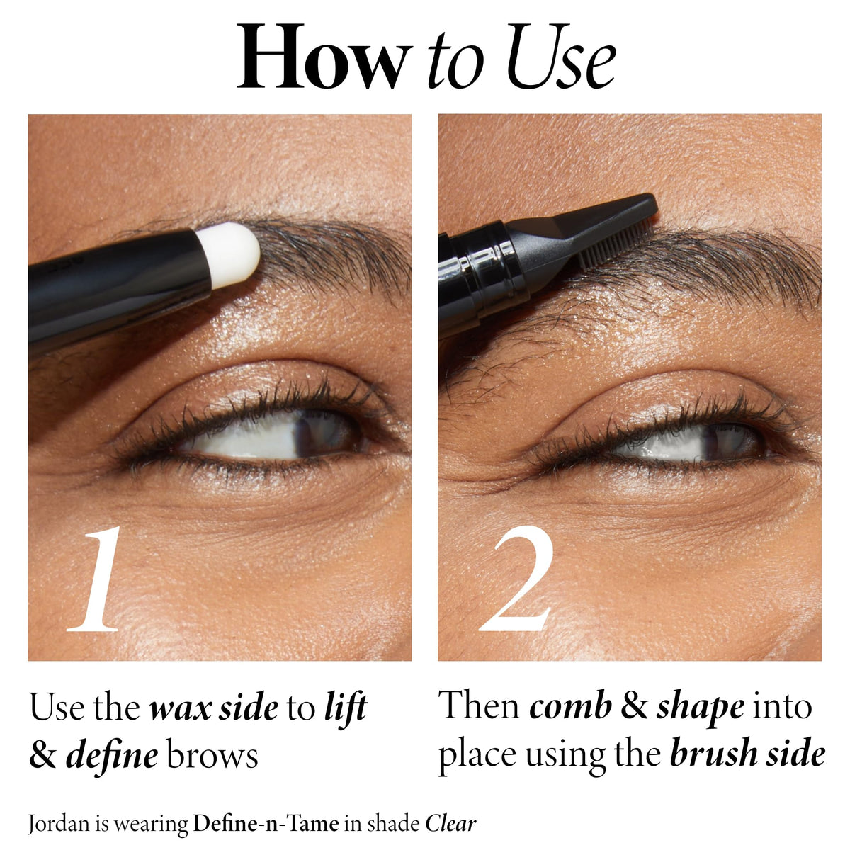 Laura Geller New York Define-n-Tame brow wax applied with precision brush for shaping