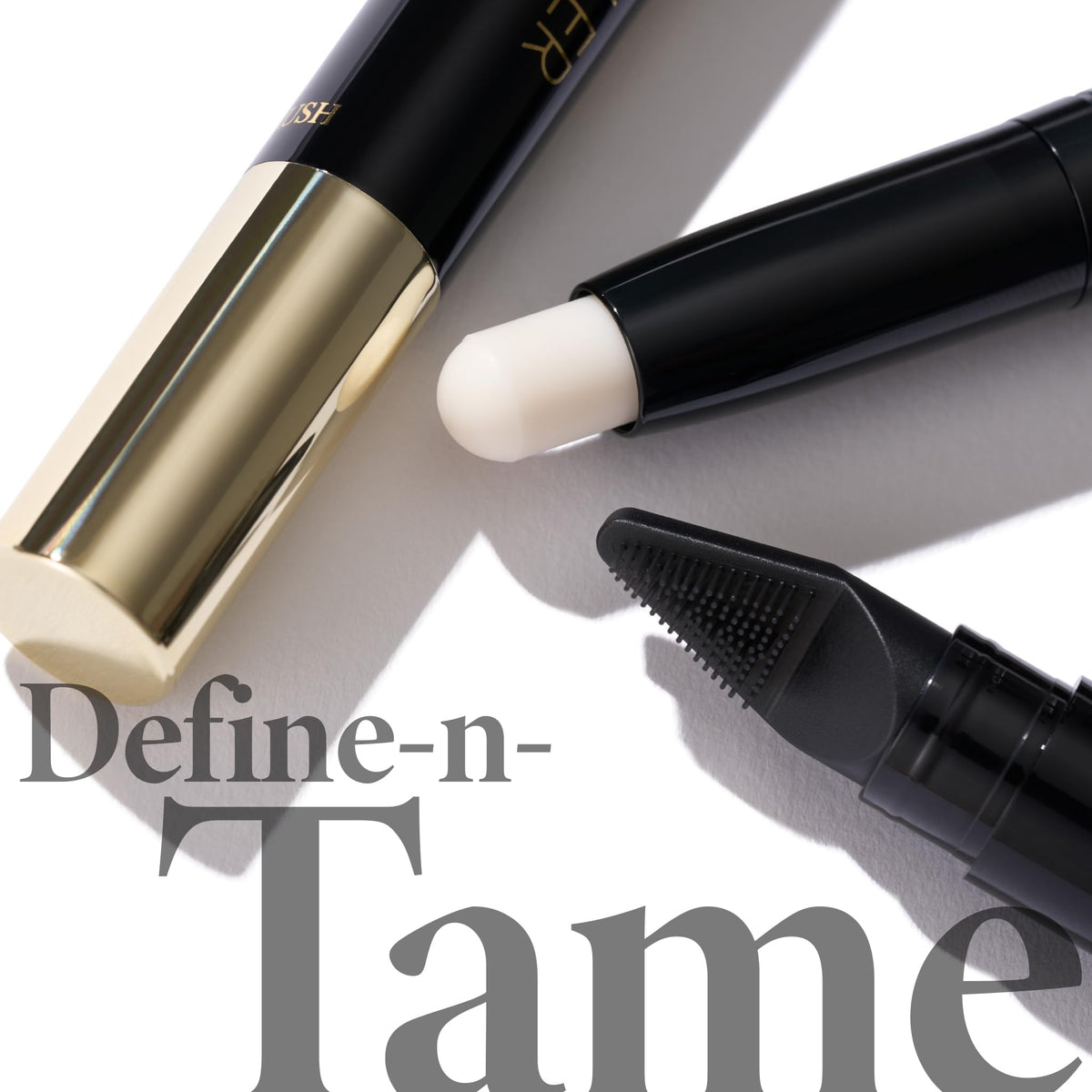 Application in progress shows lift and shaping with Define-n-Tame brow wax