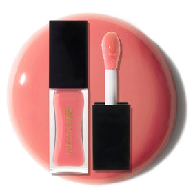 LAURA GELLER NEW YORK Fine Shine Lip Oil Beachy Peach application for radiant hydration