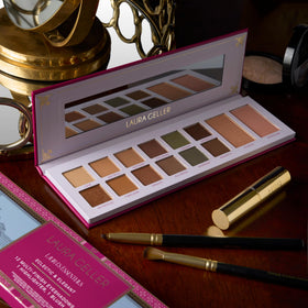 Laura Geller New York palette packaging exudes luxe makeup artistry in a travel-friendly case.