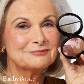 LAURA GELLER NEW YORK marbleized powder swirl closeup showing rosy-bronze hues for balanced glow.
