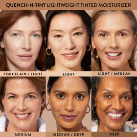 Closeup of skin with Quench-n-Tint showing hydration and tone