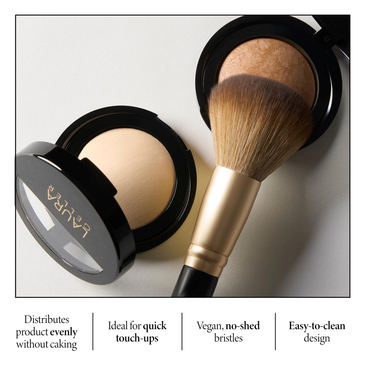 LAURA GELLER NEW YORK setting powder brush blends powder effortlessly for a shine-free finish