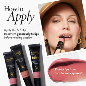 LAURA GELLER NEW YORK Shine-n-Shield lip balm outdoors on-the-go usage for sun protection.
