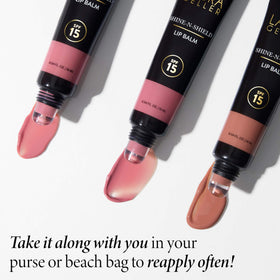 LAURA GELLER NEW YORK Shine-n-Shield lip balm purse-friendly reapplication detail.