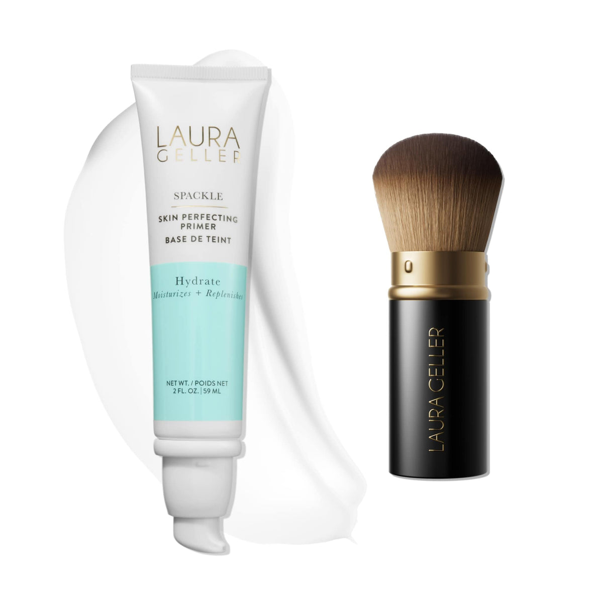 Laura Geller New York Spackle primer bottle showing hydrated base for smoother makeup.