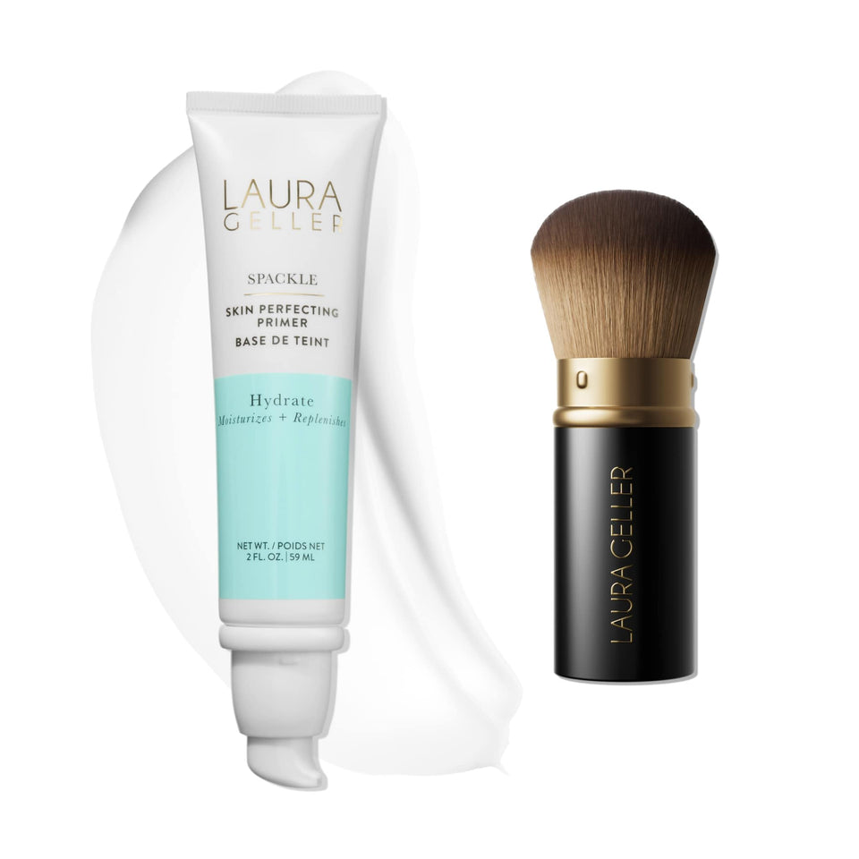 Laura Geller New York Spackle primer bottle showing hydrated base for smoother makeup.