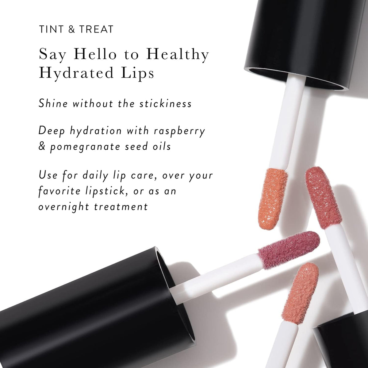 LAURA GELLER NEW YORK Treat-n-Go lip oil daily-use on desk for quick shine.