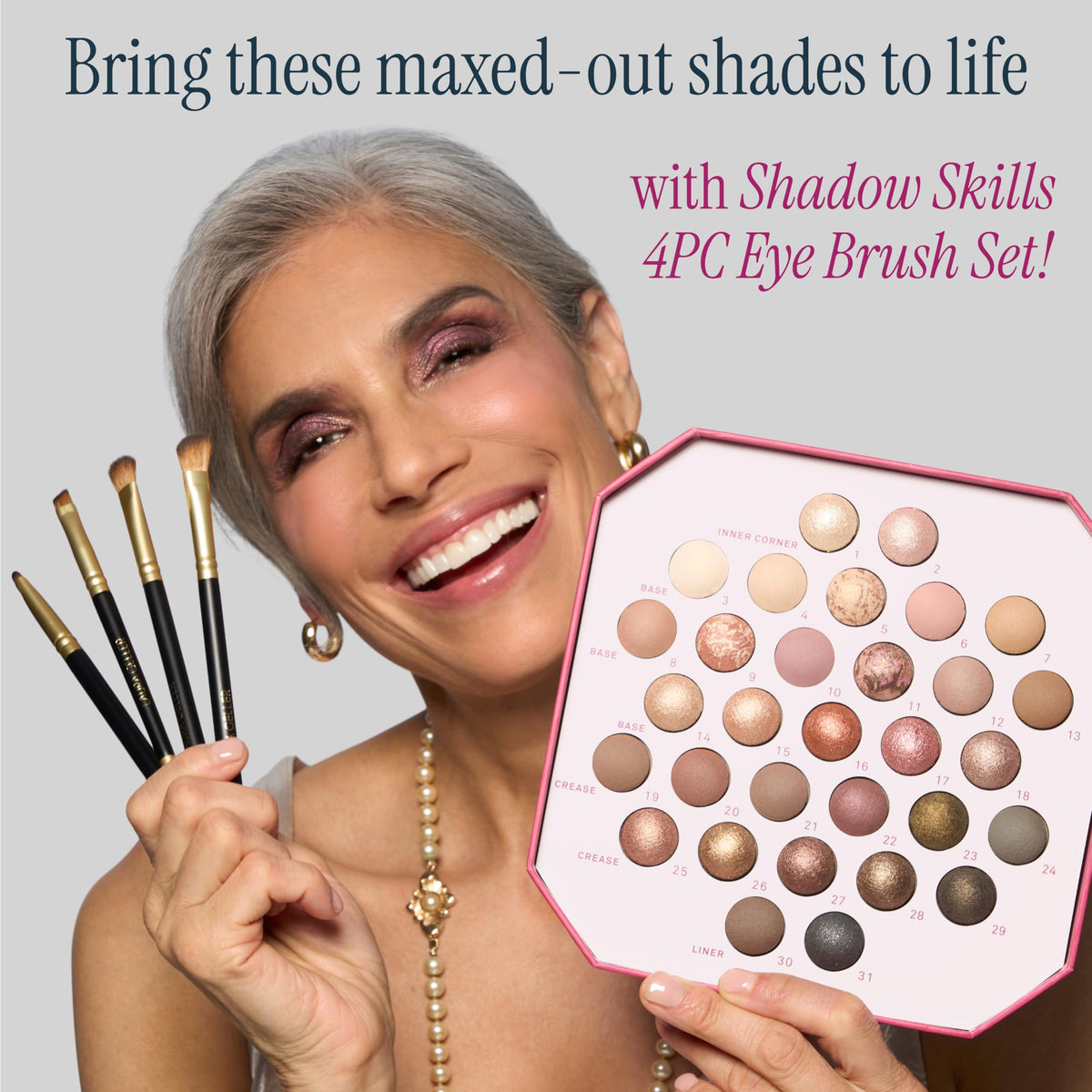 Laura Geller New York travel-friendly palette fits into cosmetics bag.