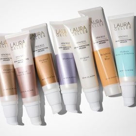 Laura Geller Spackle Duo application on skin ready to prime before makeup.
